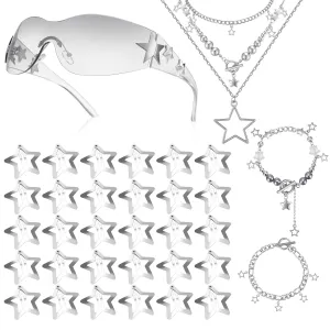 Y2k Accessories Set Included Star Y2k Silver Necklace Grunge Layered Necklace Y2K Sunglasses Star Hair Clip Y2k Silver Hair Clips Vintage Jewelry Set for Women