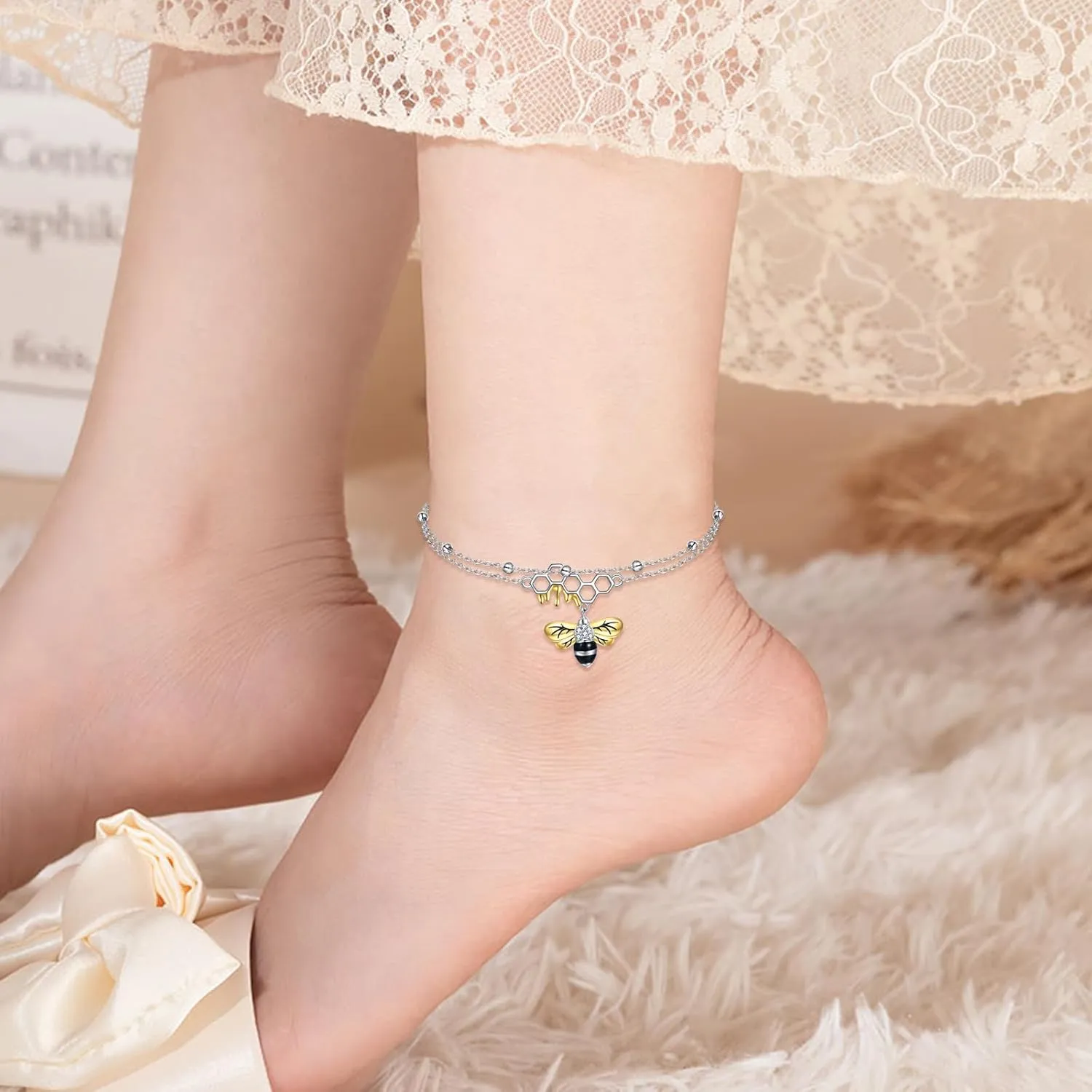 YAFEINI Anklet Bracelets for Women Girls Sterling Silver Hummingbird/Dragonfly/Butterfly Link Chain Anklets Jewelry Gifts