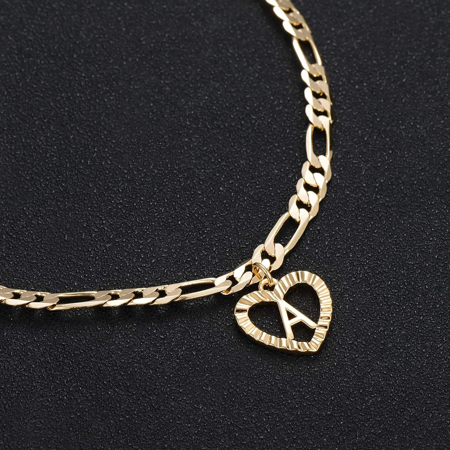 YANODA Initial Ankle Bracelets for Women 14K Gold Plated Layered Figaro Chain Letter Initial Anklets Handmade Layered Heart Ankle Bracelets Personalized Jewelry for Women