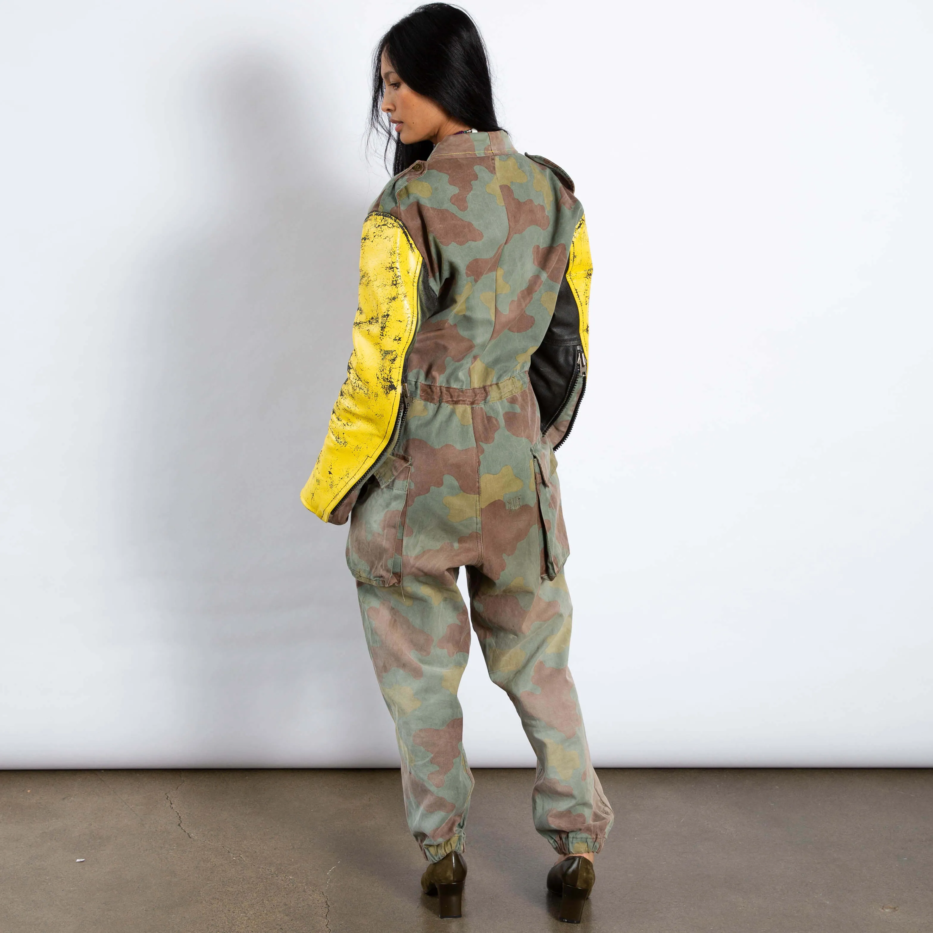 Yellow Moto and Camo Reworked Jumpsuit