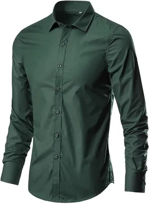 Ymosrh Men's Casual Button-Down Shirts Sleeve Shirt Easy Iron Slim Fit Wrinkle Free Perfect Business Casual Shirts