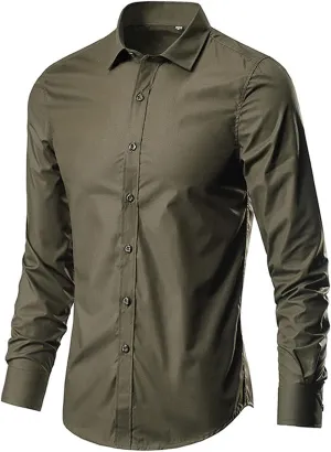 Ymosrh Men's Casual Button-Down Shirts Sleeve Shirt Easy Iron Slim Fit Wrinkle Free Perfect Business Casual Shirts