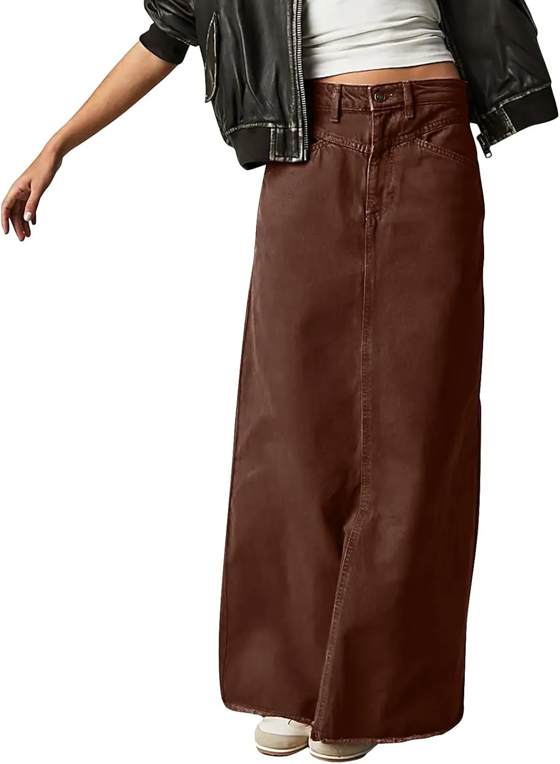 YUTANRAL Long Denim Skirt for Women Trendy Casual A-Line Maxi Skirt High Waisted Jean Skirt with Pockets