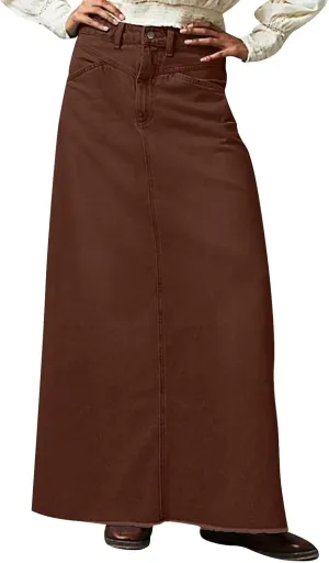 YUTANRAL Long Denim Skirt for Women Trendy Casual A-Line Maxi Skirt High Waisted Jean Skirt with Pockets