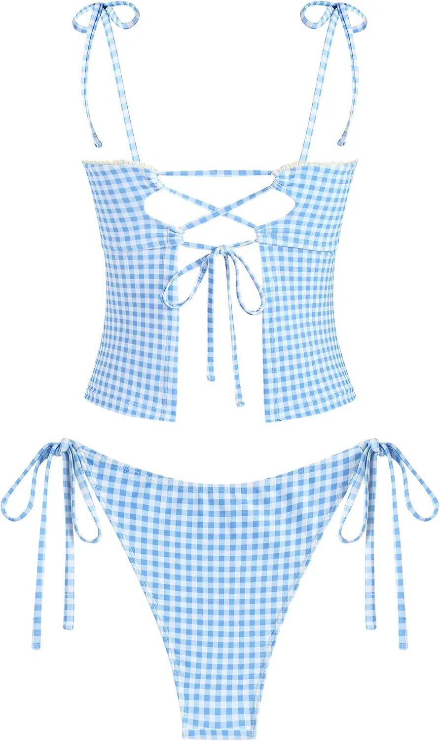 ZAFUL 2025 Tankini Swimsuits for Women Mesh Hollow-Out Tank Style Bow Knotted Decor Tie Side High Cut Tankini Set
