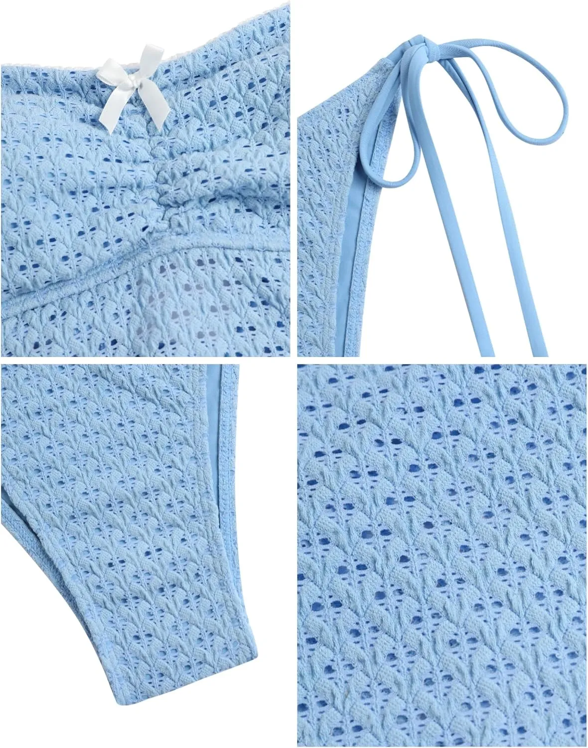 ZAFUL 2025 Tankini Swimsuits for Women Mesh Hollow-Out Tank Style Bow Knotted Decor Tie Side High Cut Tankini Set