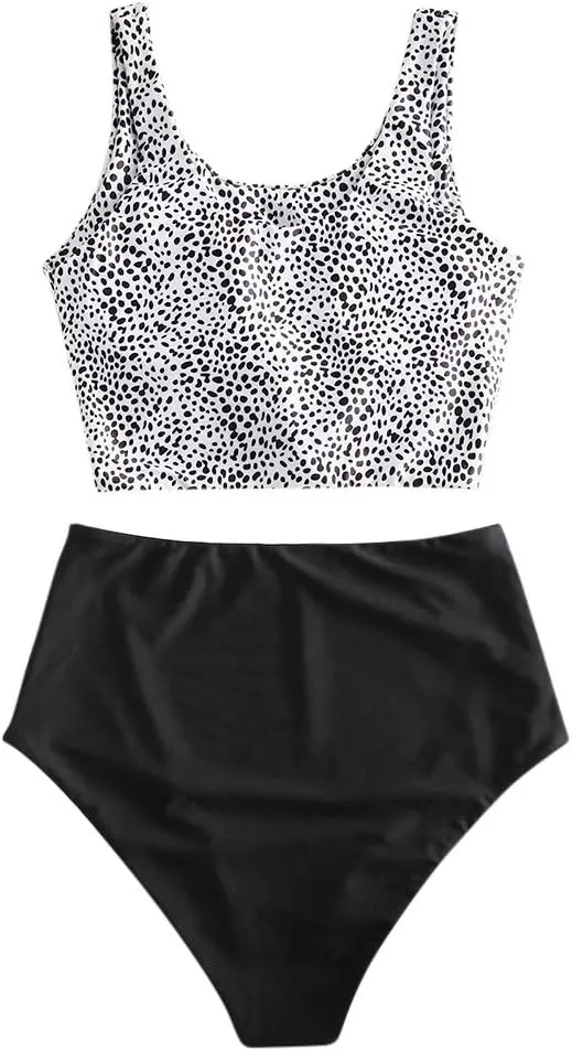 ZAFUL Women's High Waisted Tankini Scoop Neck Knotted Two Pieces Tankini Set Swimsuit