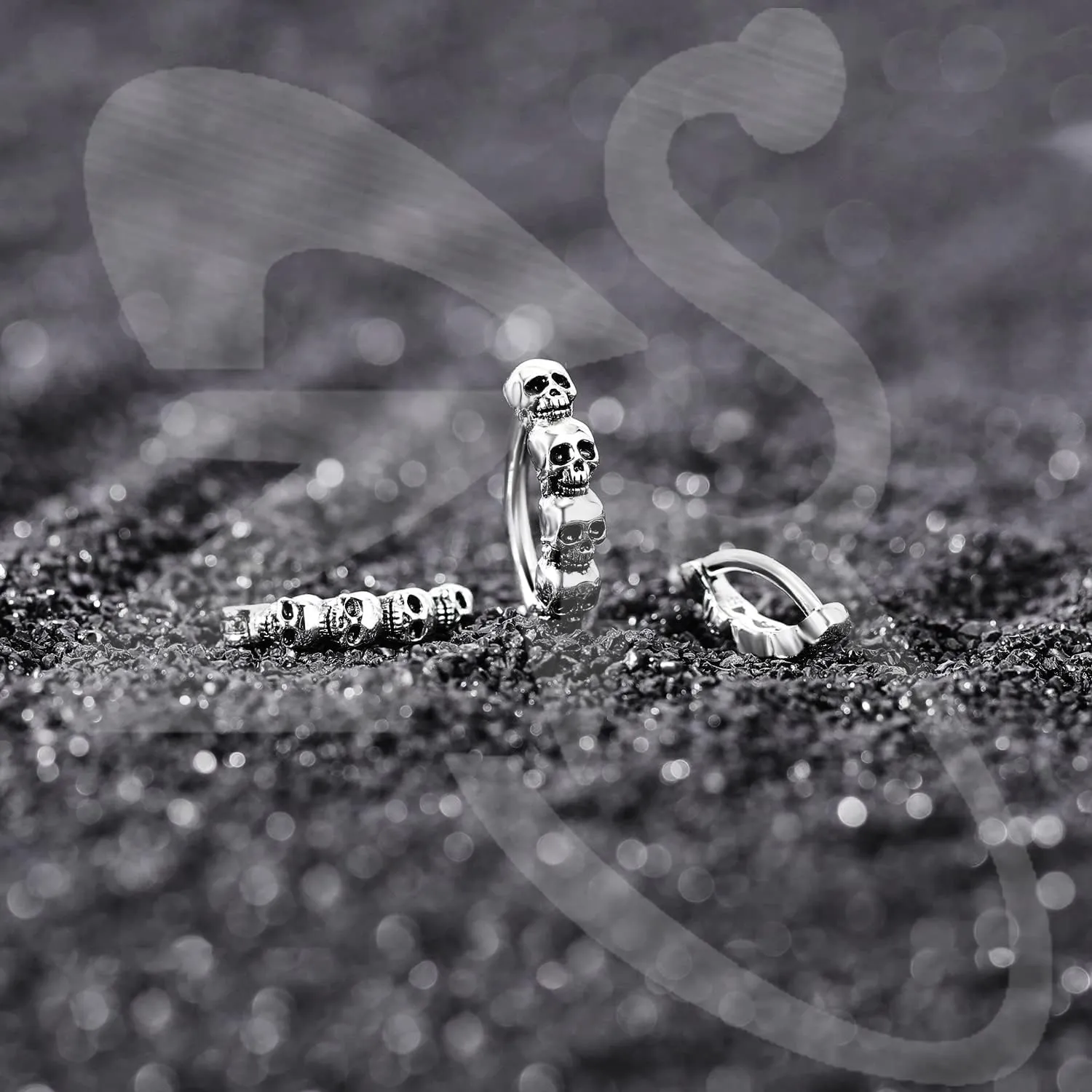 ZS 14G Skull Clicker Belly Button Rings for Women, 925 Sterling Silver Punk Belly Barbell Piercing Reverse Curved Navel Barbell Body Jewelry